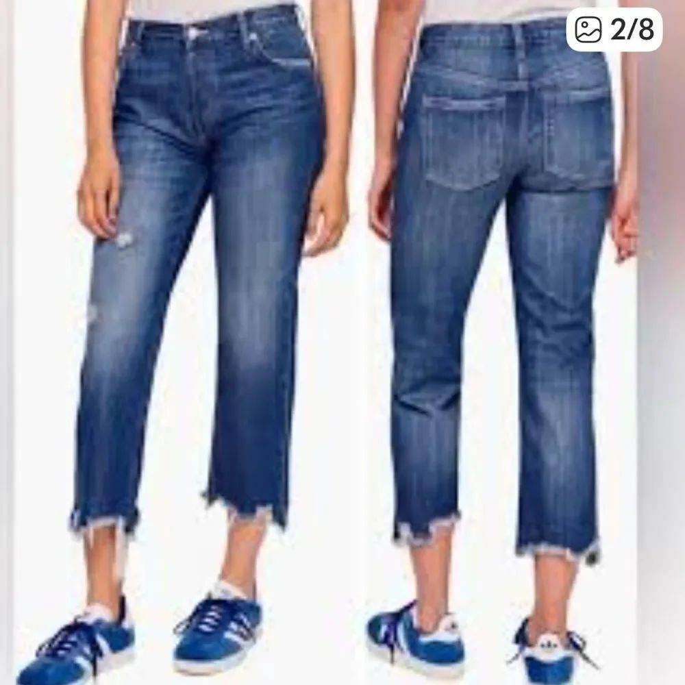 We The Free free people cropped Distressed Blue Ankle Jeans size 28